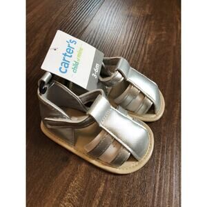 Carters Child Of Mine Infant Girl Gladiator Sandals Size 3-6 Months Silver Boho